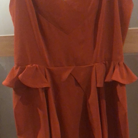 SELFI Dark reddish/Rust Orange Semi-Sheer Spaghetti Strap Dress - Picture 2 of 12